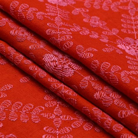 Buy Red-Hot Pink Color Embroidered Matka Silk Fabric 69463/4 | FFAB