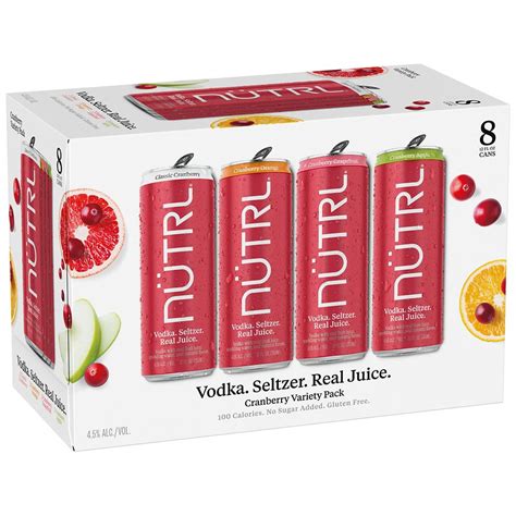 Nutrl Vodka Hard Seltzer, Cranberry Variety Pack, Gluten Free, Slim ...