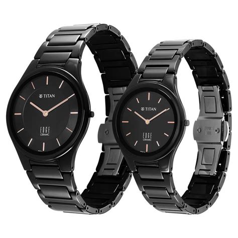 Buy Online Titan Edge Pair Black Dial Analog Ceramic Strap watch for ...