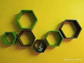 Artesia - SCDR-92 Decorative MDF Brown & Green Hexagon Shape Wall Shelf ...