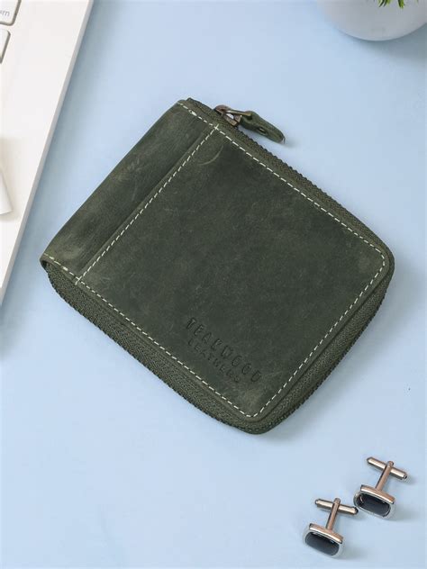 Teakwood Genuine Leathers Men Olive Solid Zip Around Wallet – Teakwood ...