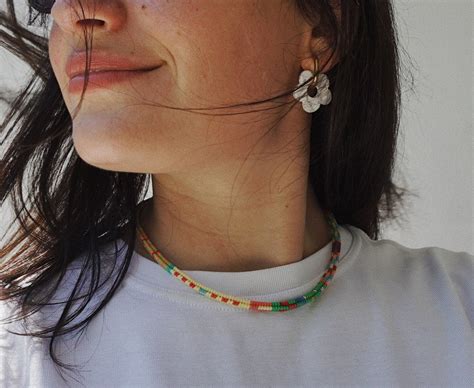 Pastel Color Palettes Choker, Beaded Handmade Necklace, Handwoven Glass Seed Beads Jewelry ...