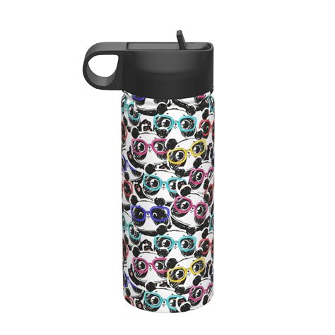Qokaie Panda And Glasses Pattern 18oz Insulated Water Bottle, Stainless Steel Sports Bottle ...