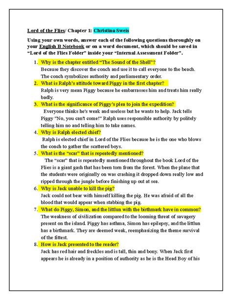 Lord of the Flies- Chapter 1 - Why is the chapter entitled “The Sound ...