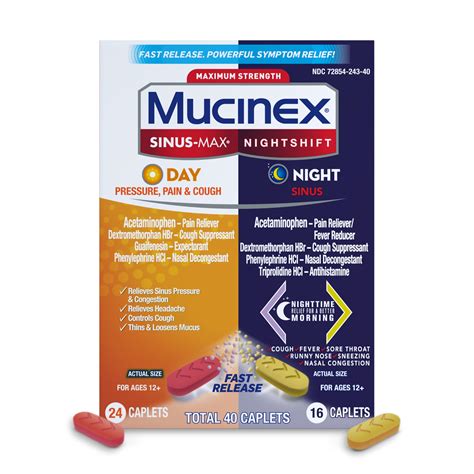 Mucinex Sinus Max Day Pressure Pain And Cough And Nightshift ...