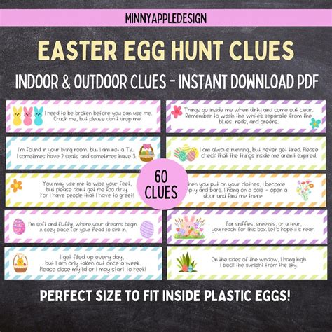 Easter egg hunt scavenger hunt clue cards indoor and outdoor printable ...