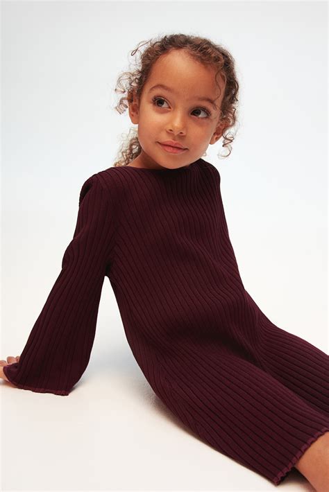 Rib-Knit Dress - Dark red - Kids | H&M US