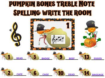 Pumpkin Bones Treble Note Spelling: Write the Room! by Beason Music ...