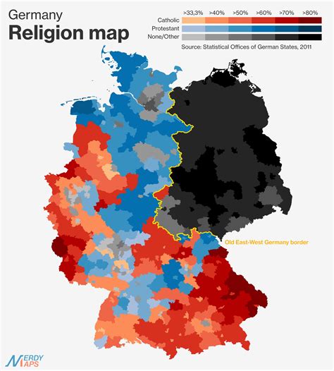 Religion in Germany Map By State: Protestants vs Catholics vs Not Religious - Brilliant Maps