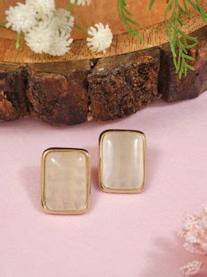 Buy I Jewels Gold Tone with Ivory Center Rectangle Stud Earrings Online