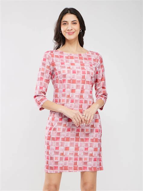 Buy Pink And Off White Geometric Print Dress Online | FableStreet