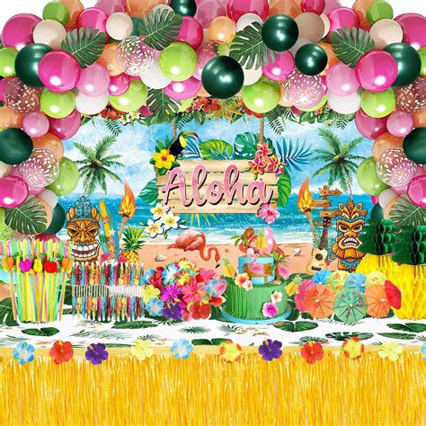 Hawaiian Party Decorations BIRLON Flamingo Themed Balloon Set,