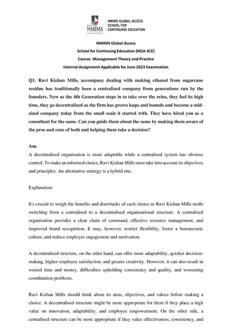 Management Theory and Practice - Assignment June 2023 answers - School ...