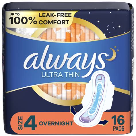 Always Ultra Thin Overnight Pads with Wings, Size 4, Overnight ...