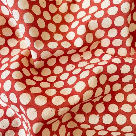 Brick Red & Beige Polkas Ajrakh Natural Dyed Hand Block Printed Pure C ...