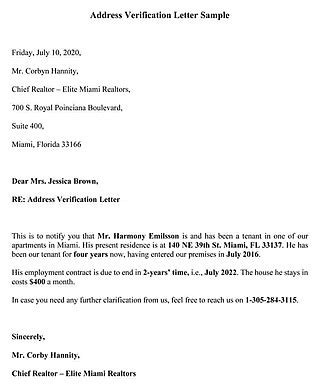 Image result for Address Verification Letter Example