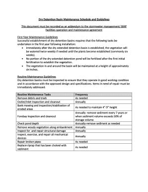 Fillable Online Dry Detention Basin Maintenance Schedule and Guidelines ...