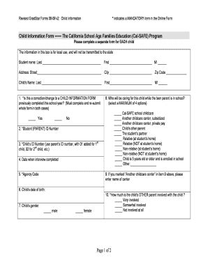 Fillable Online Page 1 of 2 Child Information Form ----- The California ...