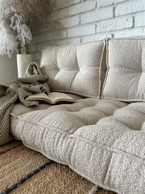 Light Beige Floor Sofa: Seat With Backrest, French Boucle Floor Cushion ...