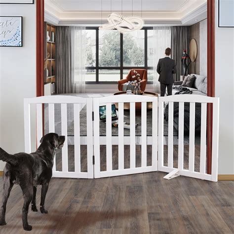 Amazon.com: ZJSF Foldable Freestanding Indoor Dog Gate for House Wood White Long Pet Gates Dog ...