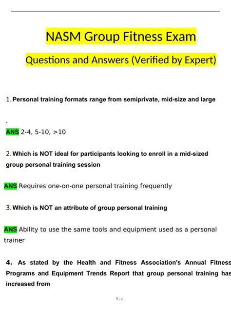 NASM Group Fitness Exam Questions and Answers 2024 / 2025 | 100% ...