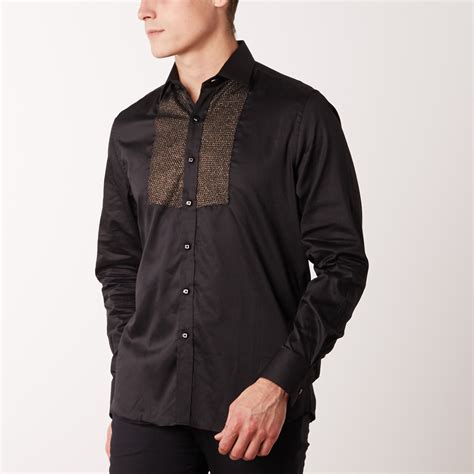 Slim-Fit Printed Dress Shirt + Detail // Black (M) - TR Premium - Touch ...