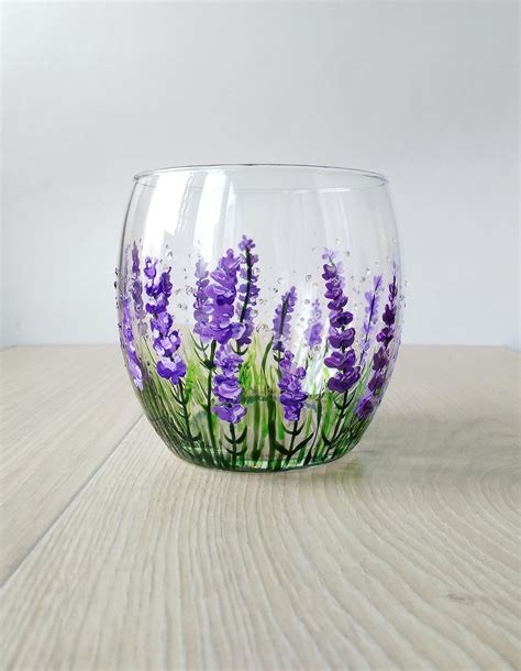 Hand-painted Lavender Stemless Wine Glass: Provence Decor - Etsy | Wine ...