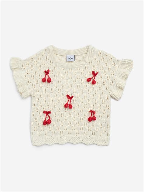 Buy HOP Kids Off-White Cherry Knit Cotton Top from Westside