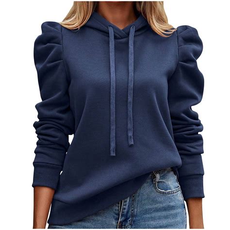 Olyvenn Fashion Women's Solid Color Hooded Sweatshirt Long Sleeve Puff ...
