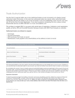 Fillable Online DWS Form-42 - Trade Authorization Fax Email Print ...