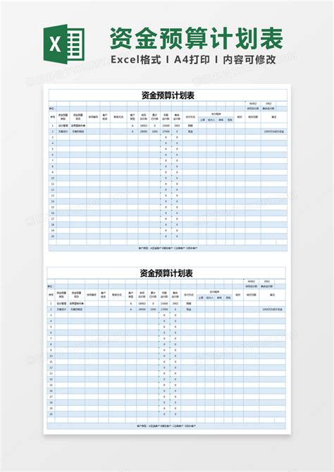 蓝色简约资金预算计划表EXCEL模版模板下载_计划表_图客巴巴
