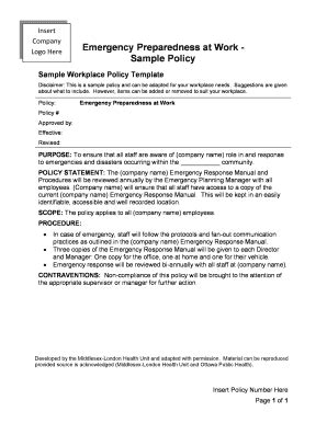 Fillable Online Emergency Preparedness at Work Sample Policy Fax Email ...