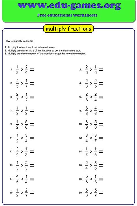 Image result for Free Math Worksheets Multiplying Fractions