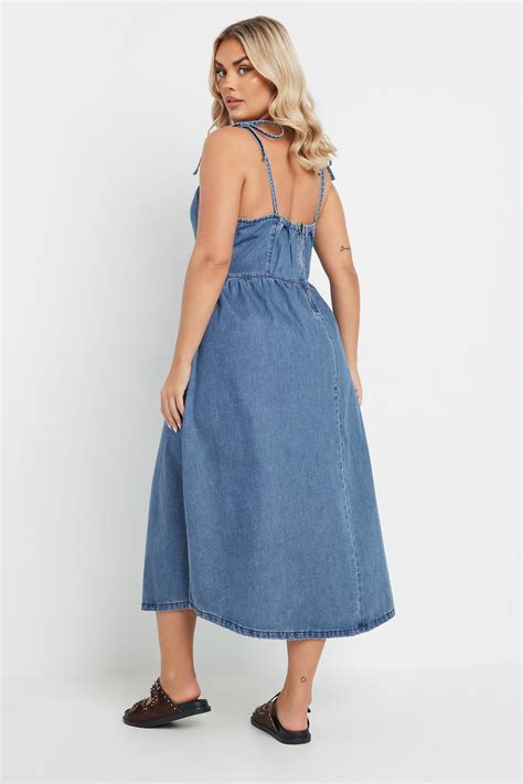 YOURS Plus Size Blue Denim Tie Detail Midi Dress | Yours Clothing