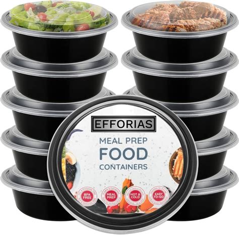 Efforias Round Plastic Meal Prep Containers (10 Pack, 32oz) - Reusable ...