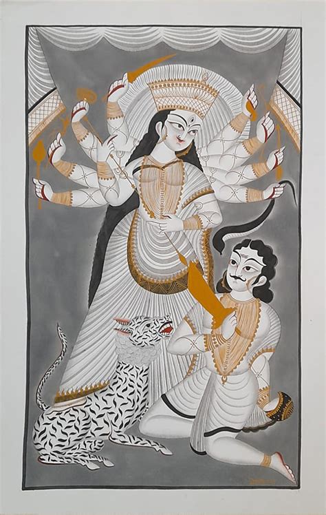 Goddess Kali's Triumph: A Khalighat Painting by Sonali Chitrakar