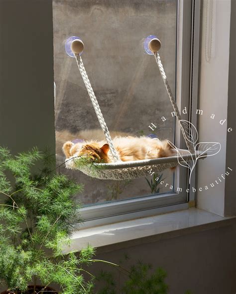 Comfy Cat Window Perch Macrame Cat Hammock for Wall or Window 2 Sizes ...