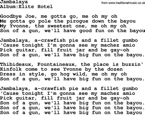 Emmylou Harris song: Jambalaya, lyrics