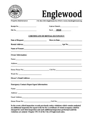 Certificate Of Rental Occupancy - City Of Englewood, NJ - Fill and Sign ...