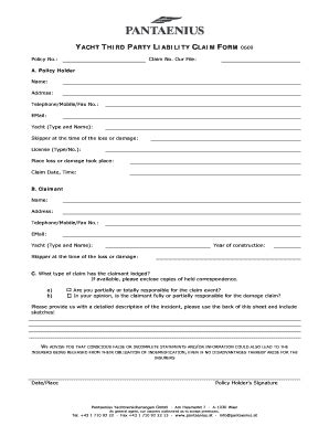 Fillable Online YACHT THIRD PARTY LIABILITY CLAIM FORM 0609 Fax Email ...