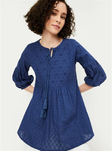 Buy Women Schiffli Tie-Up Neck Tunic Online at just Rs. 899.0 ...