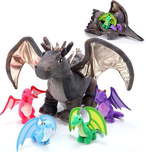 Buy 5 Pieces Dragon Plush Toy Set 16 Inch Large Dragon Stuffed Animal ...