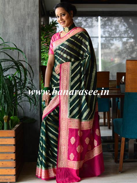 Banarasee Handwoven Semi-Chiffon Saree With Stripes Design & Border-Gr