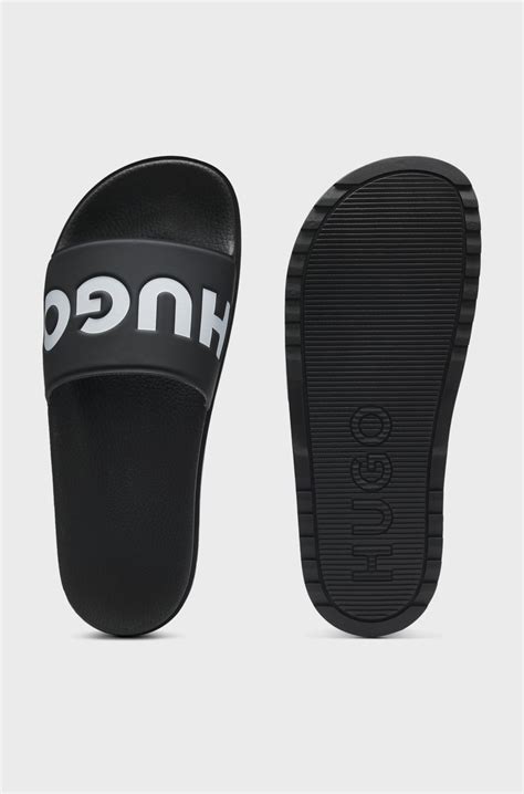 HUGO - Slides with logo strap - Black