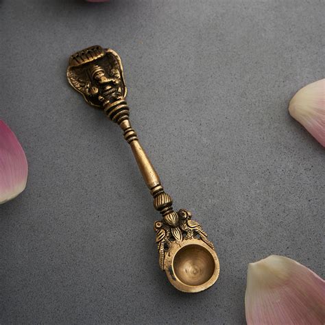 Brass Ganesha Peacock Pooja Spoon – DecorTwist