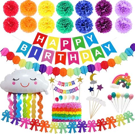 Buy Rainbow Birthday Party Decorations Rainbow Happy Birthday Banner ...
