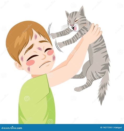 Cat Scratching Boy stock vector. Illustration of scared - 74277293