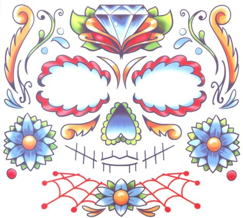 Day Of The Dead Sugar Candy Skull Full Face Temporary Tattoo Kit Pack ...