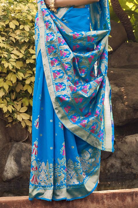 Buy Cyan Blue Banarasi Saree online-Karagiri