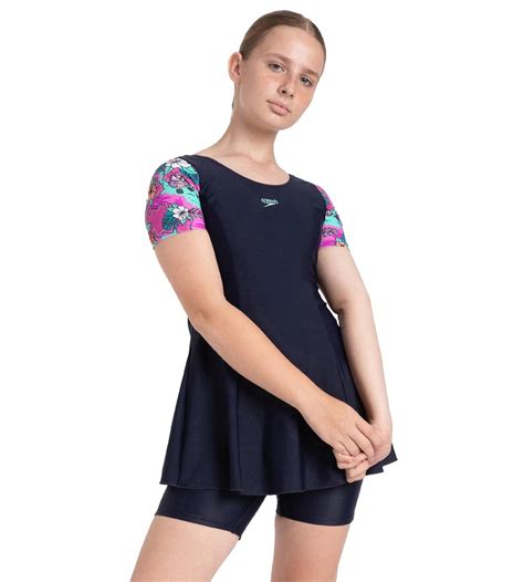 Buy Speedo Girl's Endurance10 Sleeved Closedback Swimdress With Boyleg ...